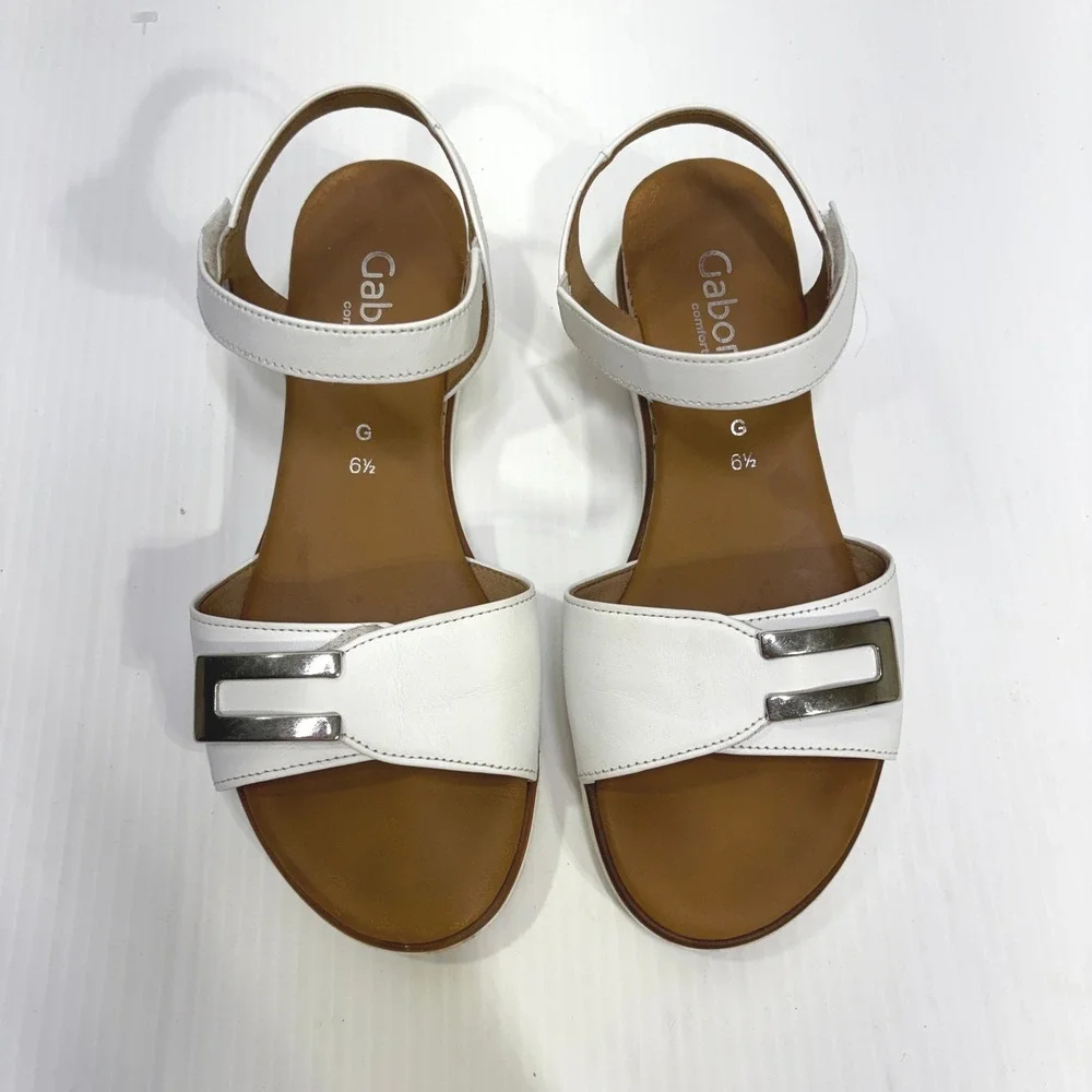 Gabor Comfort White Nappa Leather Slingback Wedge Sandals Strappy UK 6.5 US 9